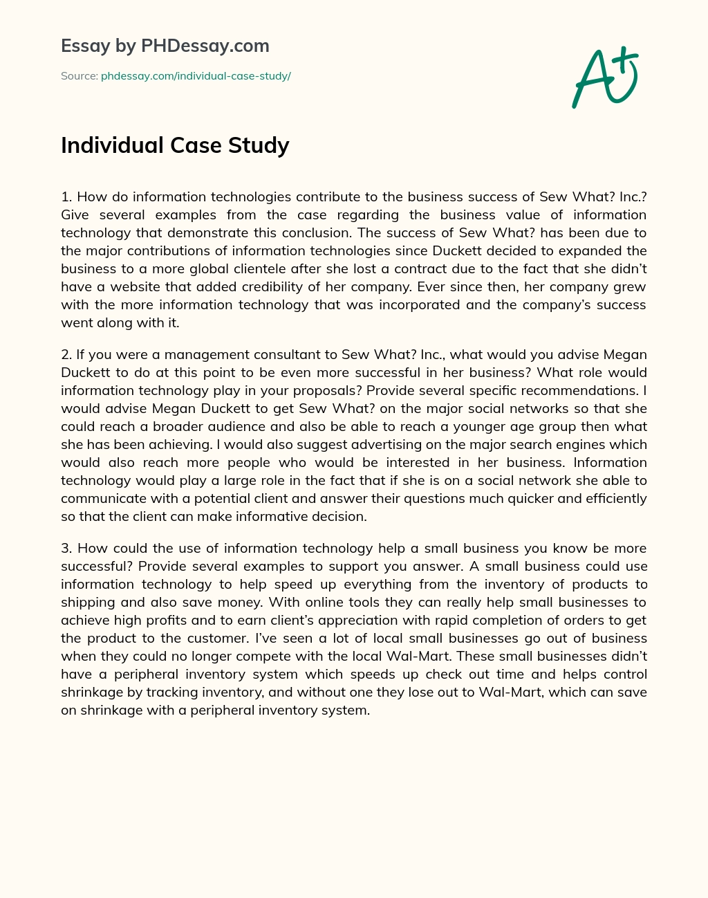 Individual Case Study essay