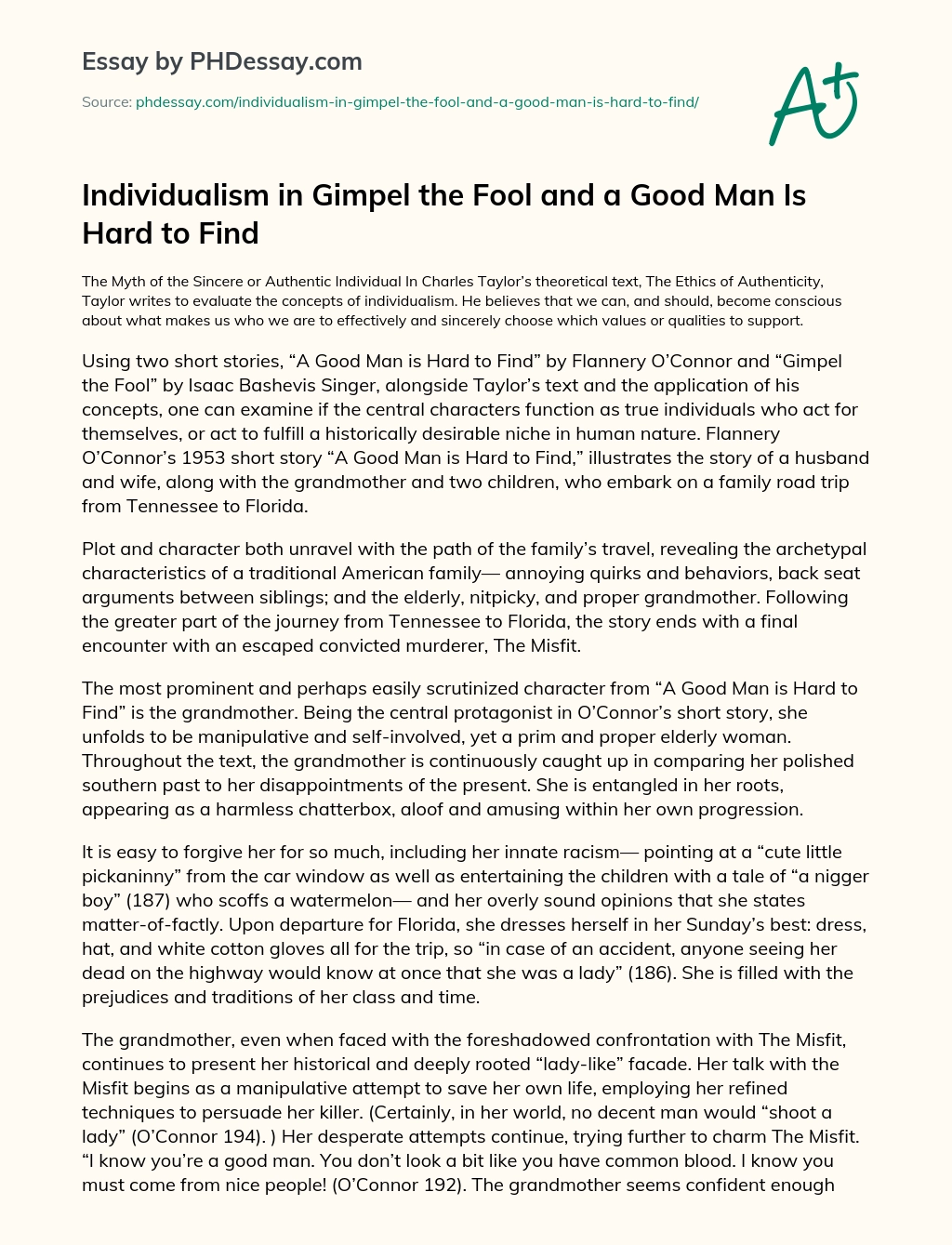 Individualism in Gimpel the Fool and a Good Man Is Hard to Find essay
