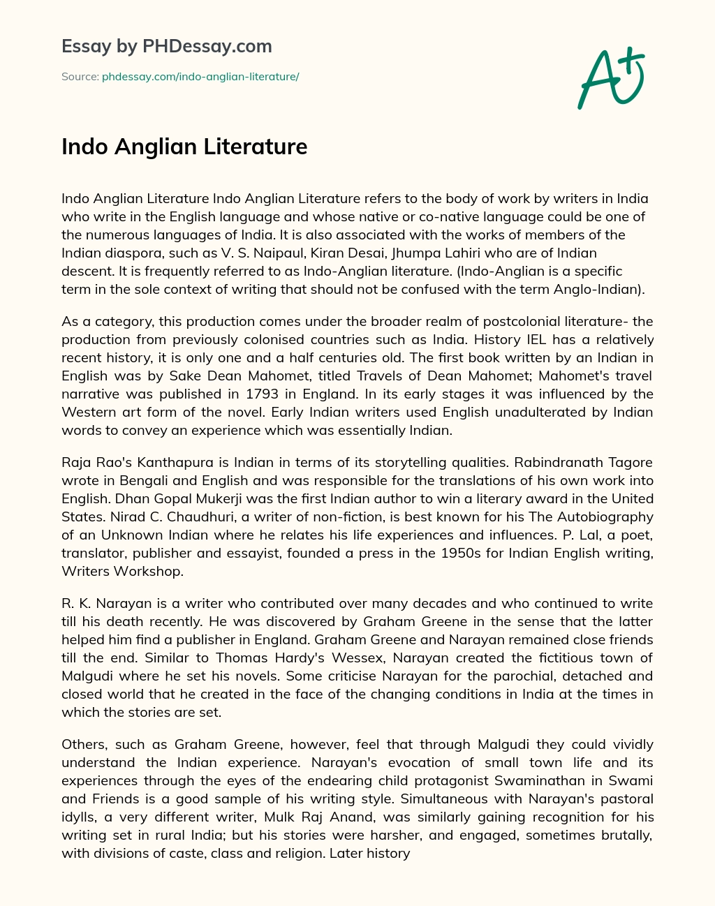 Indo Anglian Literature essay