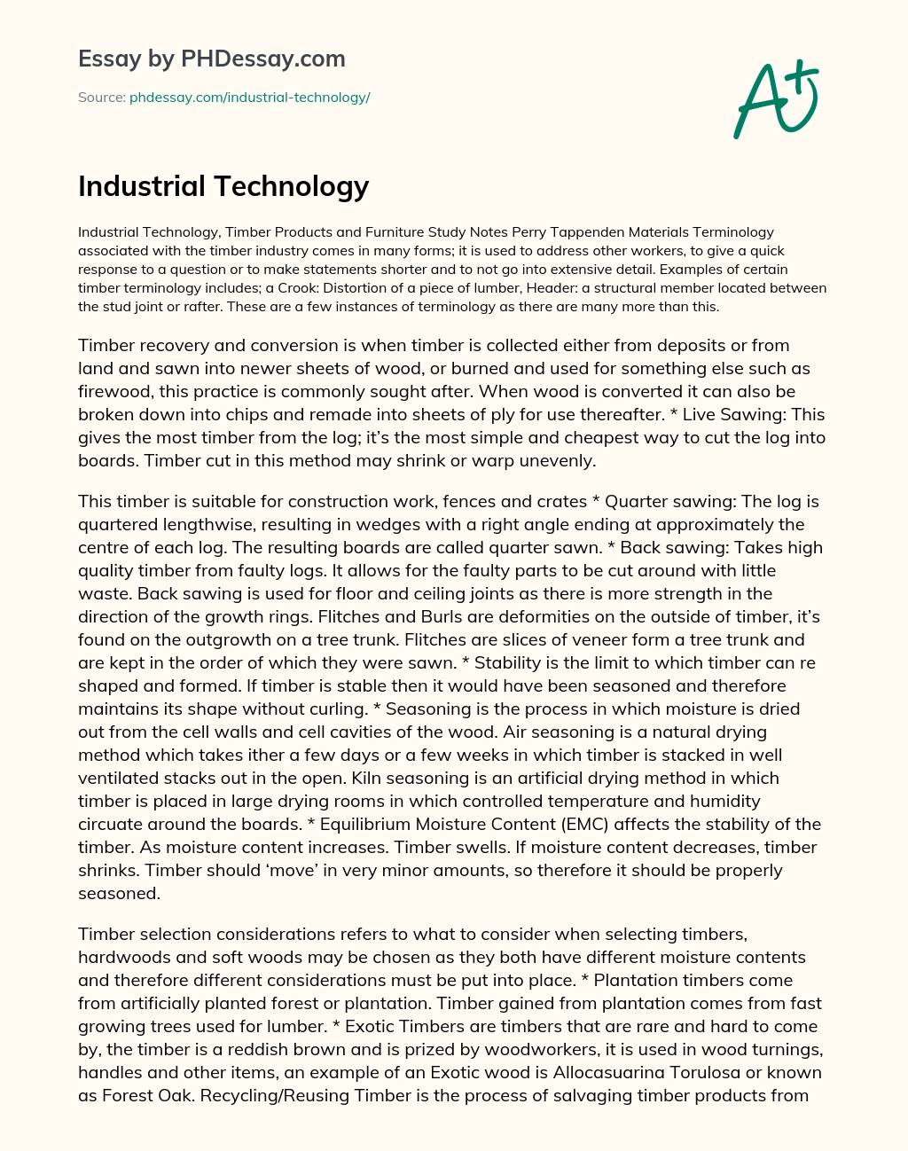 Industrial Technology essay