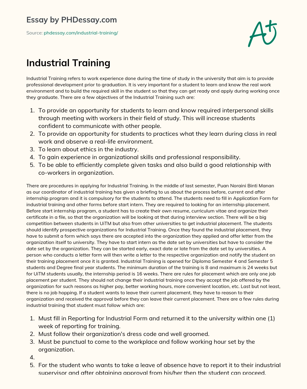 Industrial Training essay