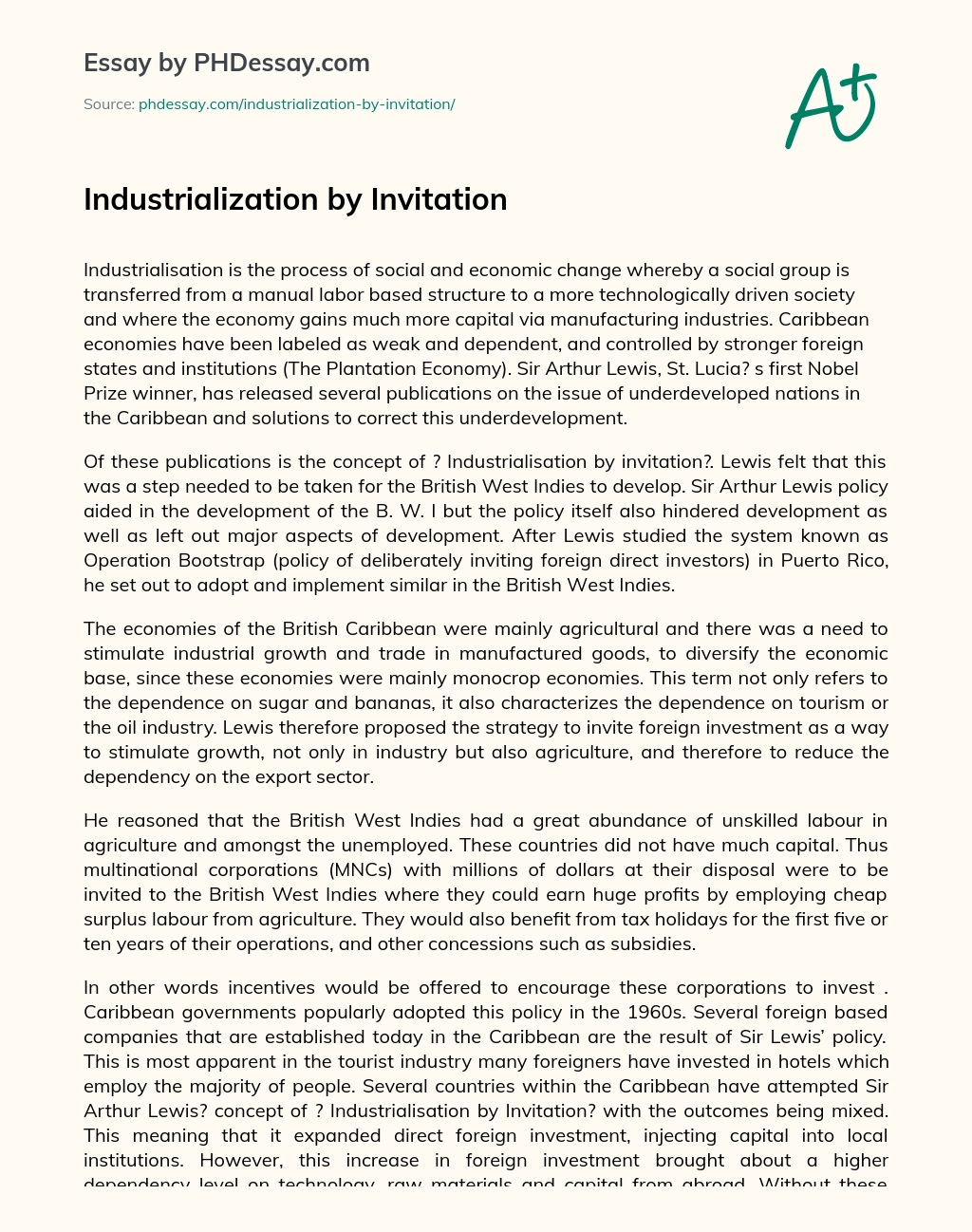 Industrialization by Invitation essay