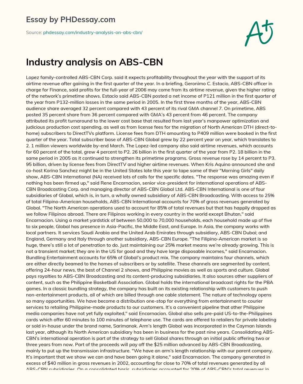 Industry analysis on ABS-CBN essay