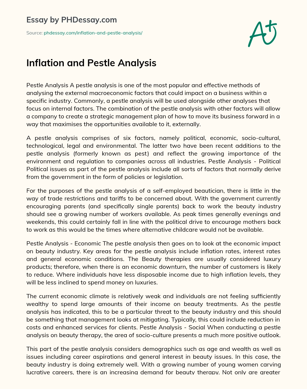 Inflation and Pestle Analysis essay