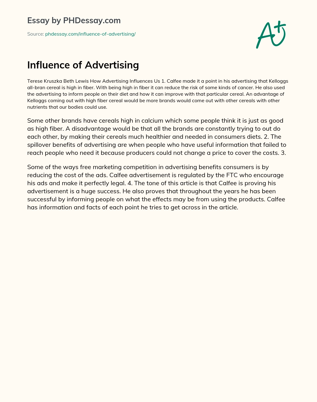 Influence of Advertising essay