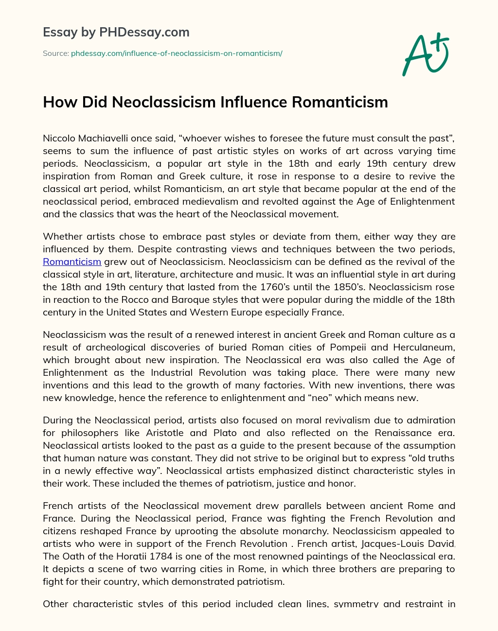 How Did Neoclassicism Influence Romanticism essay