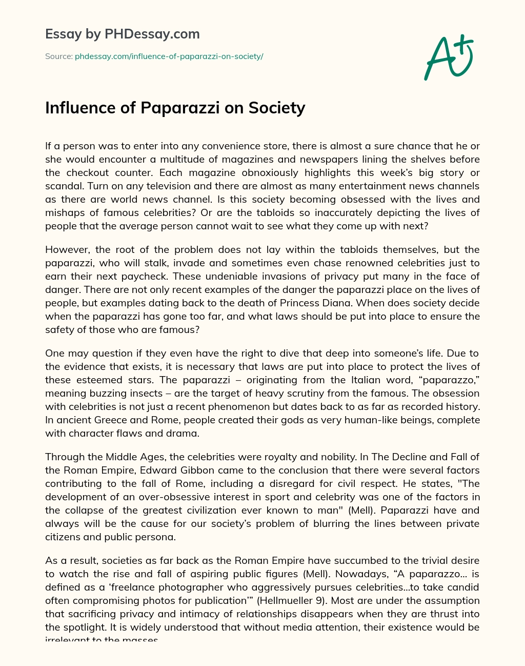Influence of Paparazzi on Society essay