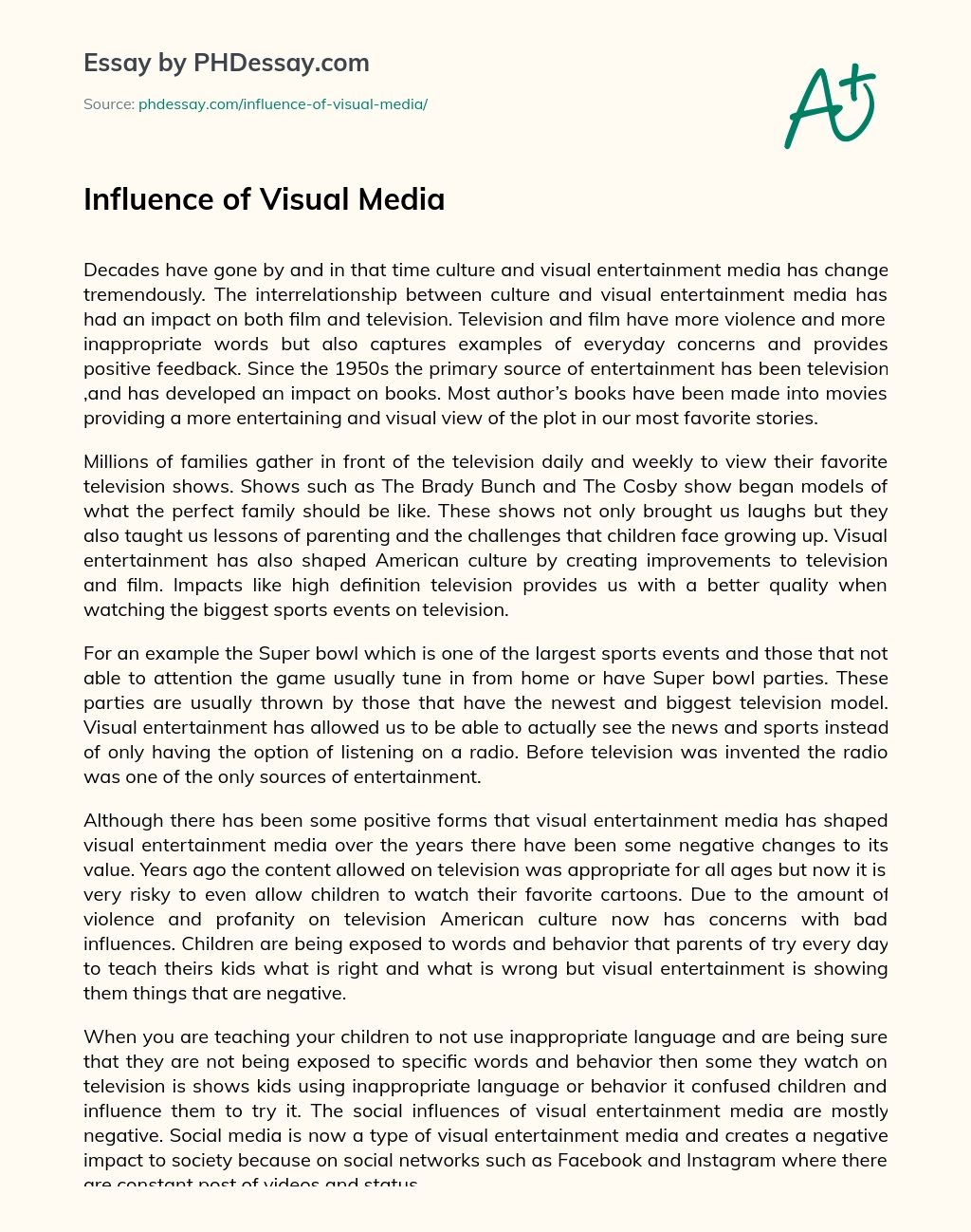 Influence of Visual Media essay