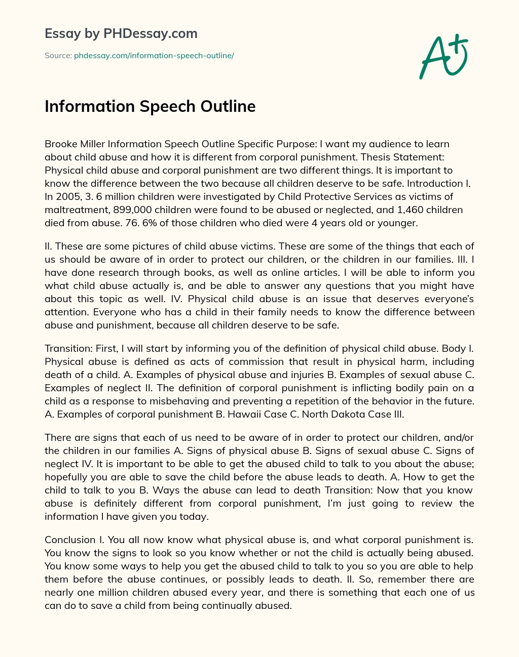 Information Speech Outline essay