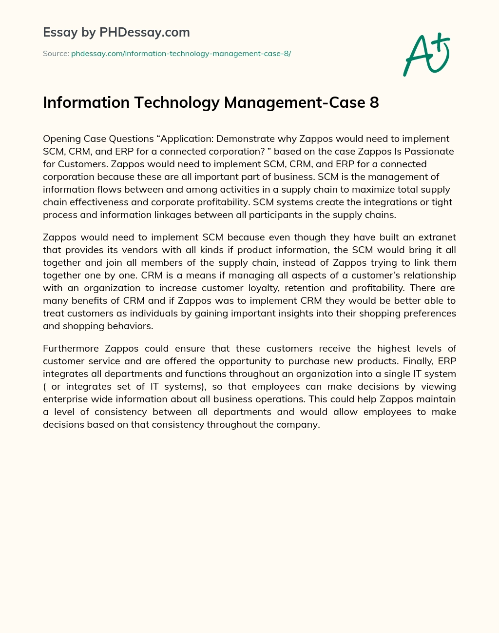 Information Technology Management-Case 8 essay