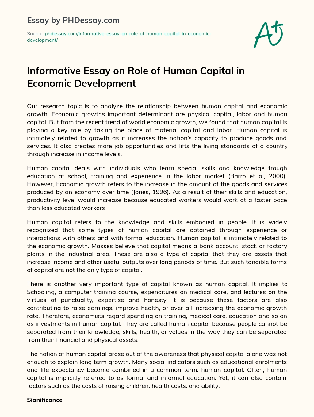 essay on human capital formation