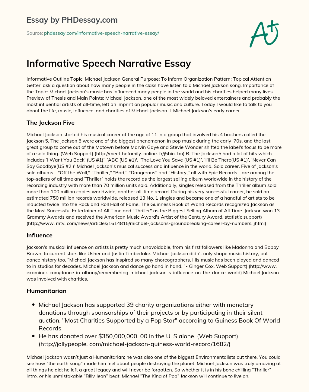 Informative Speech Narrative Essay essay