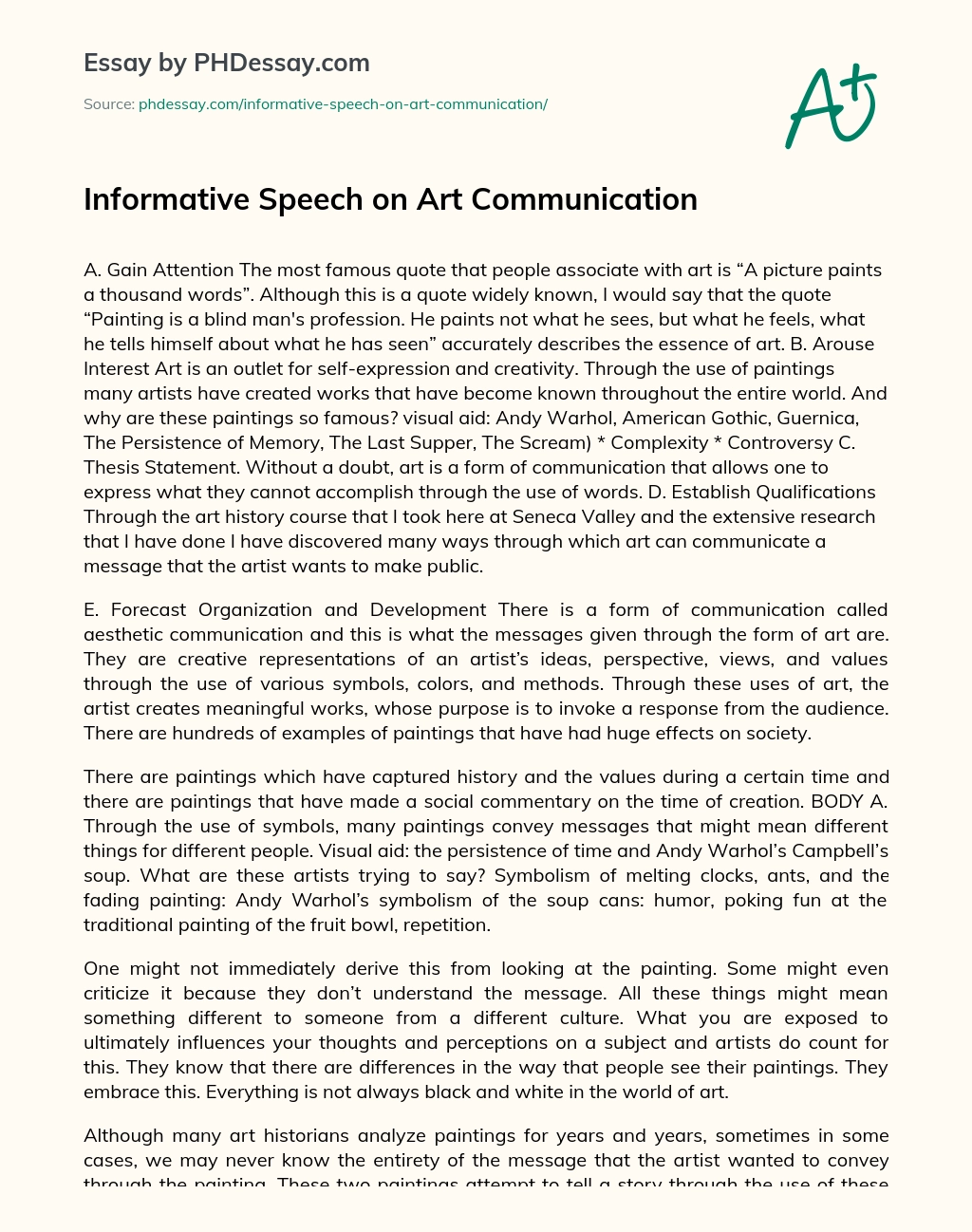 Informative Speech on Art Communication essay