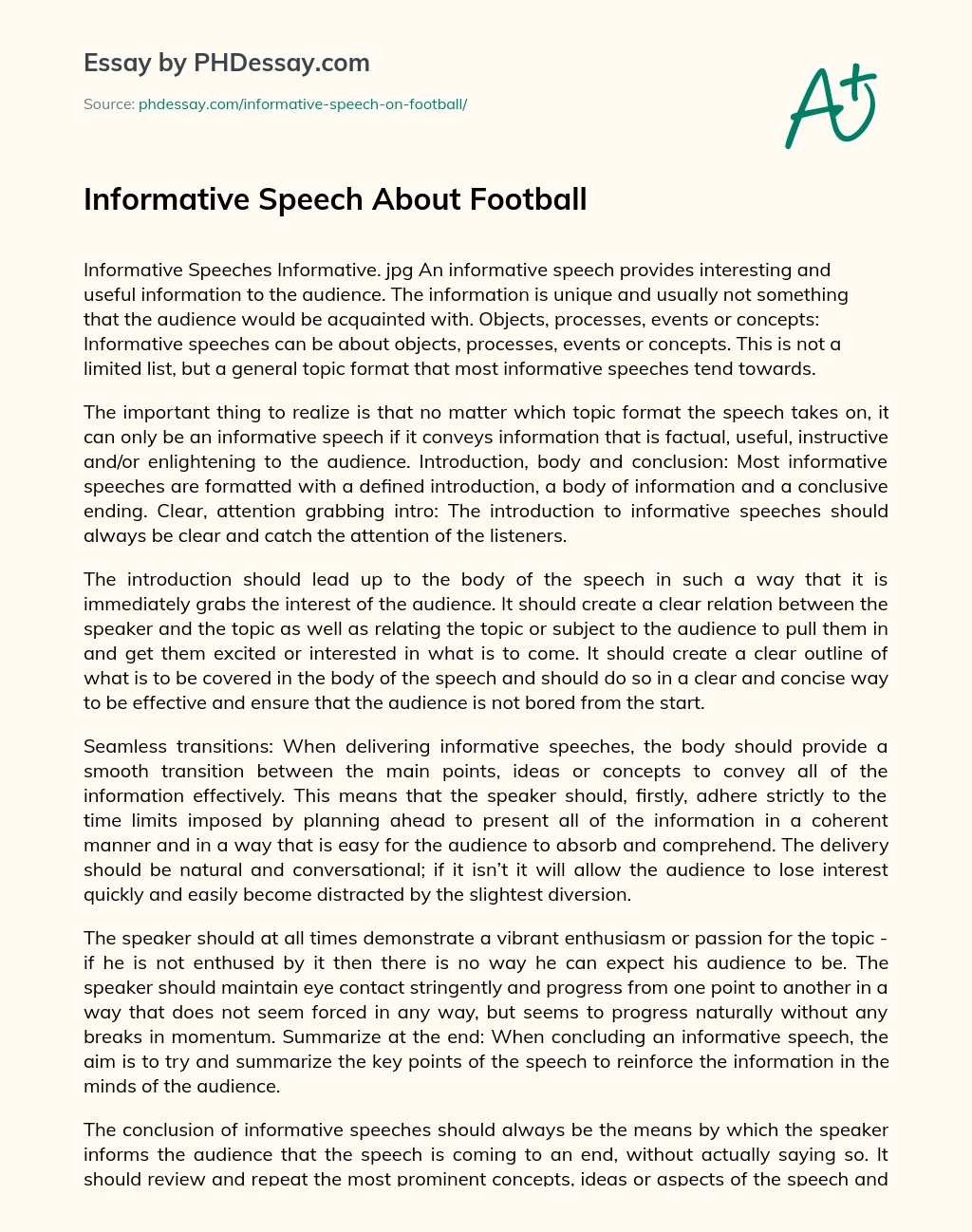 Informative Speech About Football - PHDessay.com