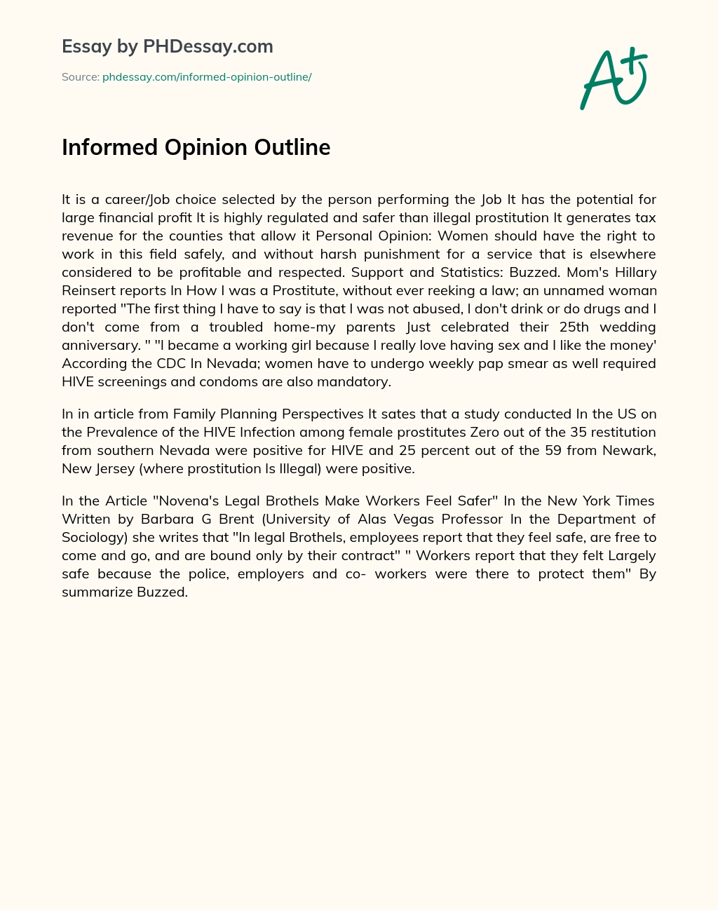 Informed Opinion Outline essay