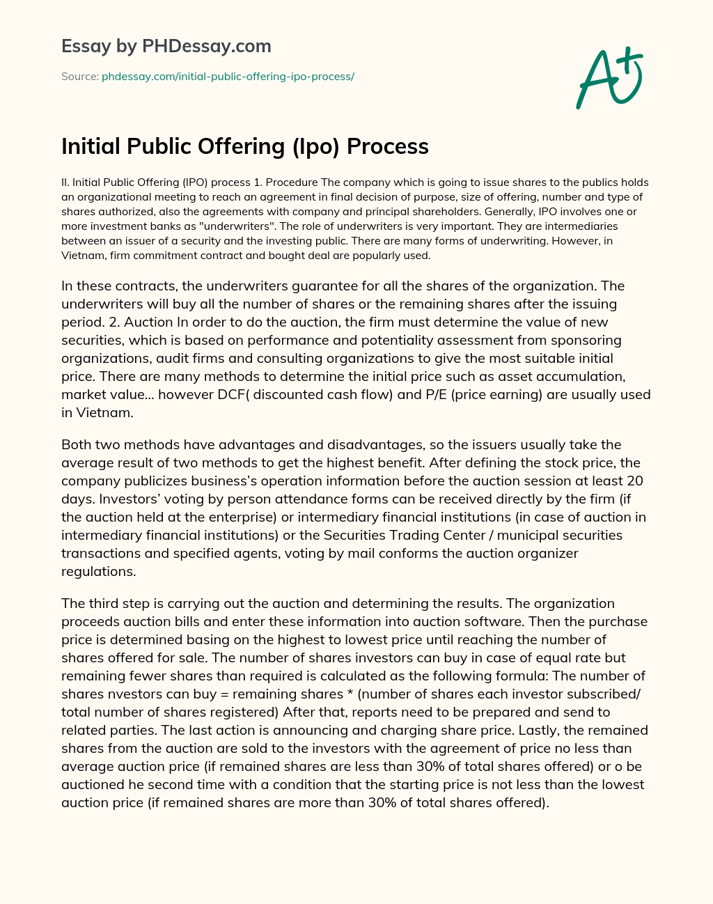 Initial Public Offering (Ipo) Process essay