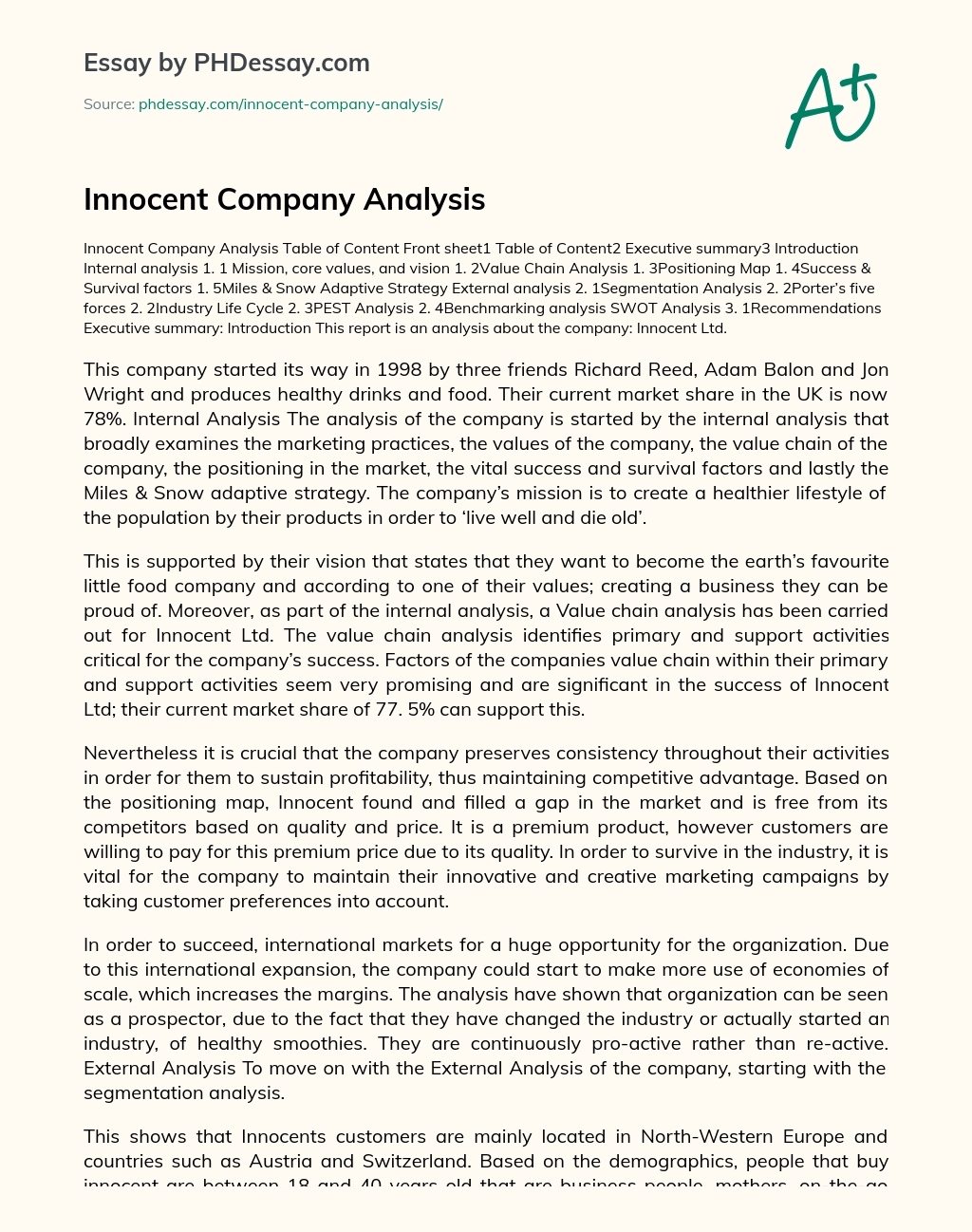 Innocent Company Analysis essay