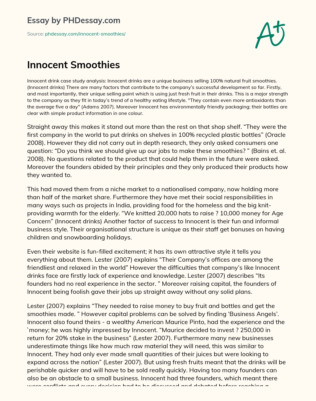 Innocent Smoothies essay