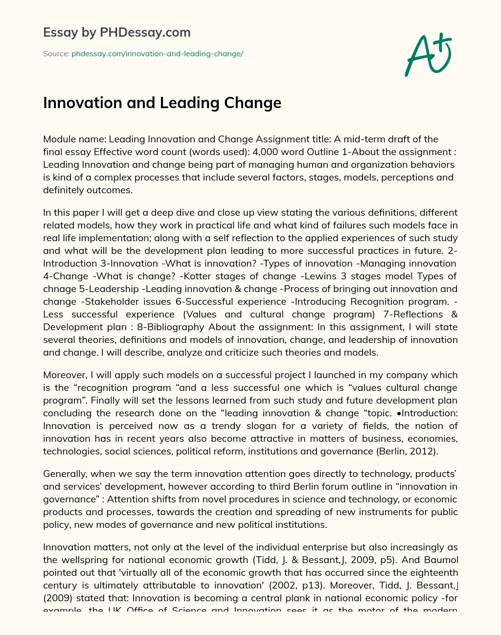 Innovation and Leading Change essay