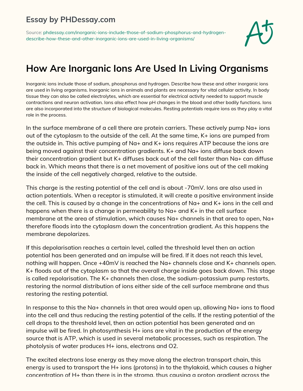 How Are Inorganic Ions Are Used In Living Organisms essay