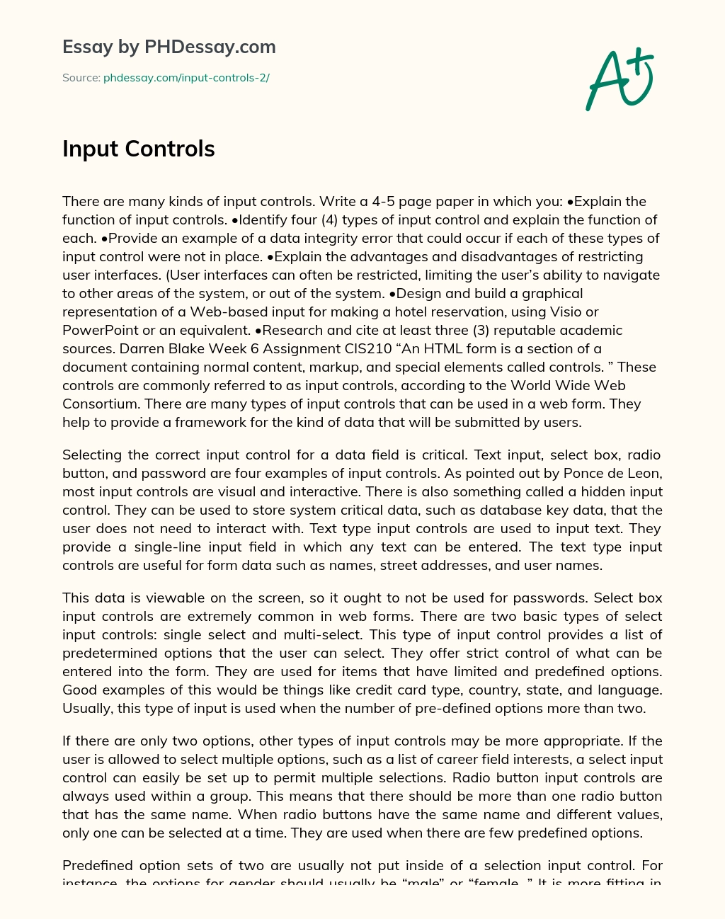 Input Controls essay