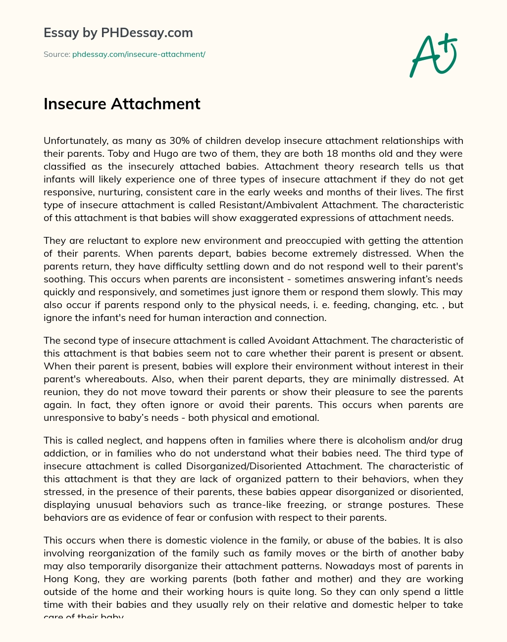 Insecure Attachment essay