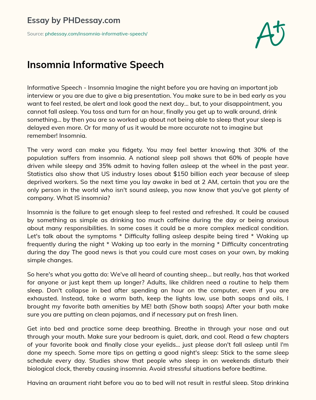 Insomnia Informative Speech essay