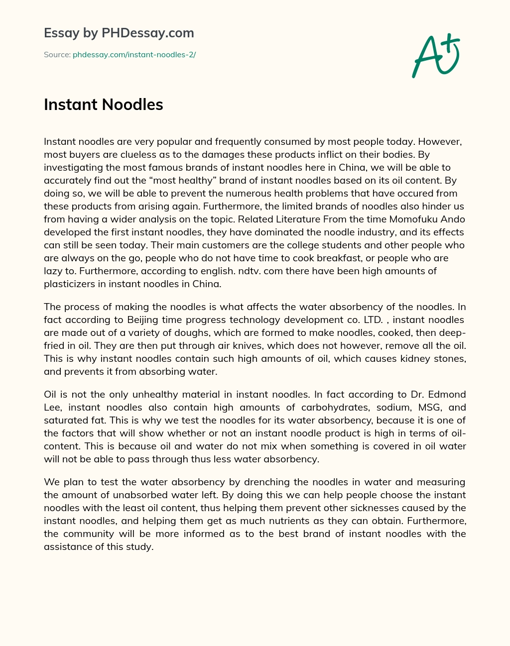 Instant Noodles essay