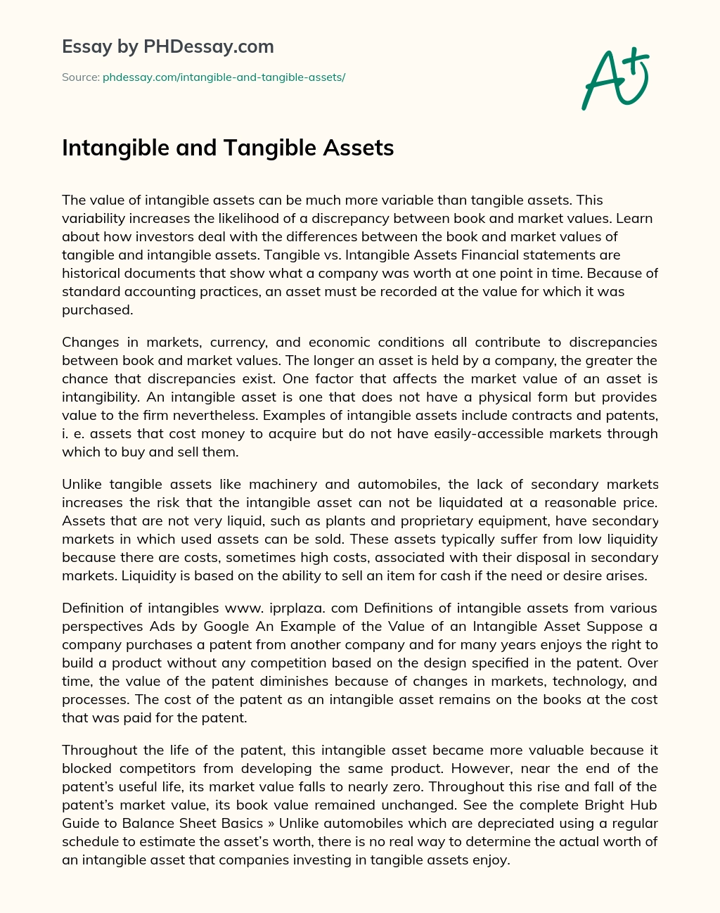 Intangible and Tangible Assets essay