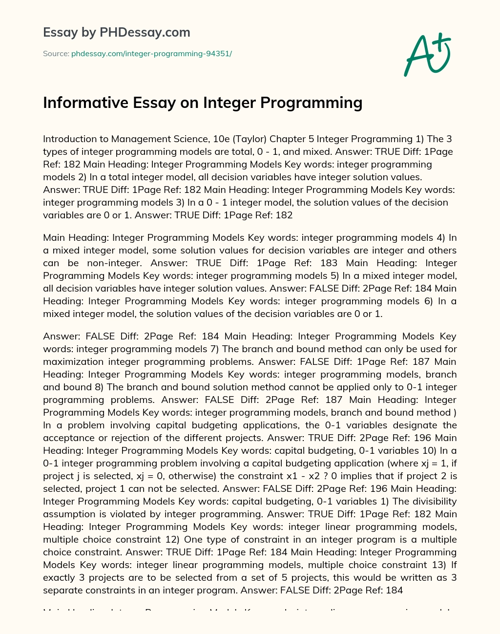 Informative Essay on Integer Programming essay