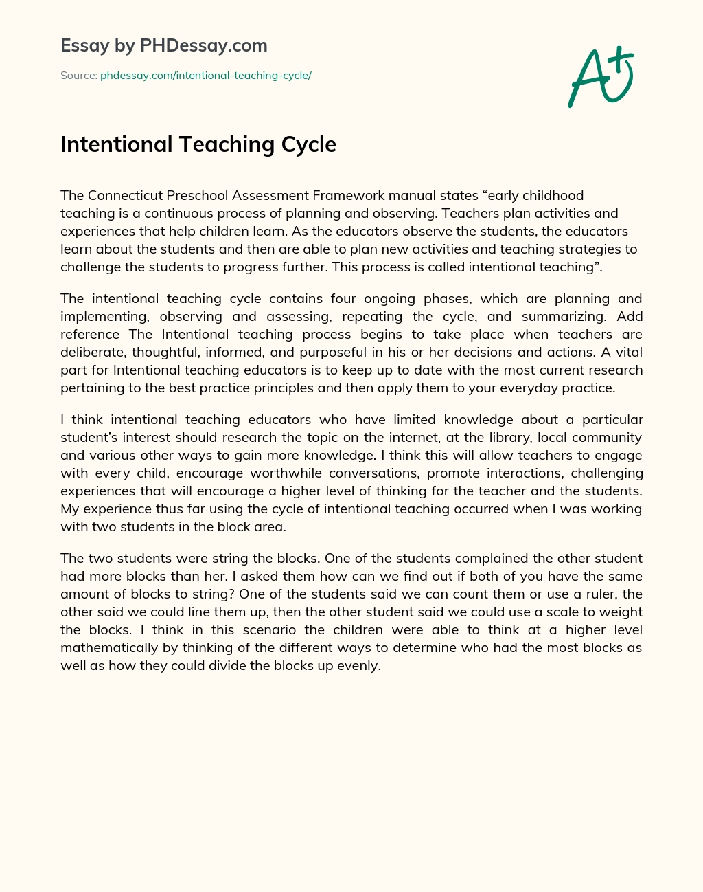 Intentional Teaching Cycle essay