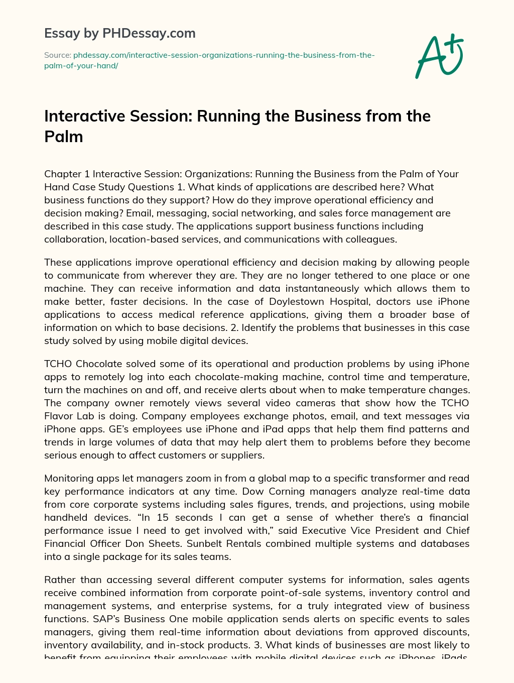 Interactive Session: Running the Business from the Palm essay