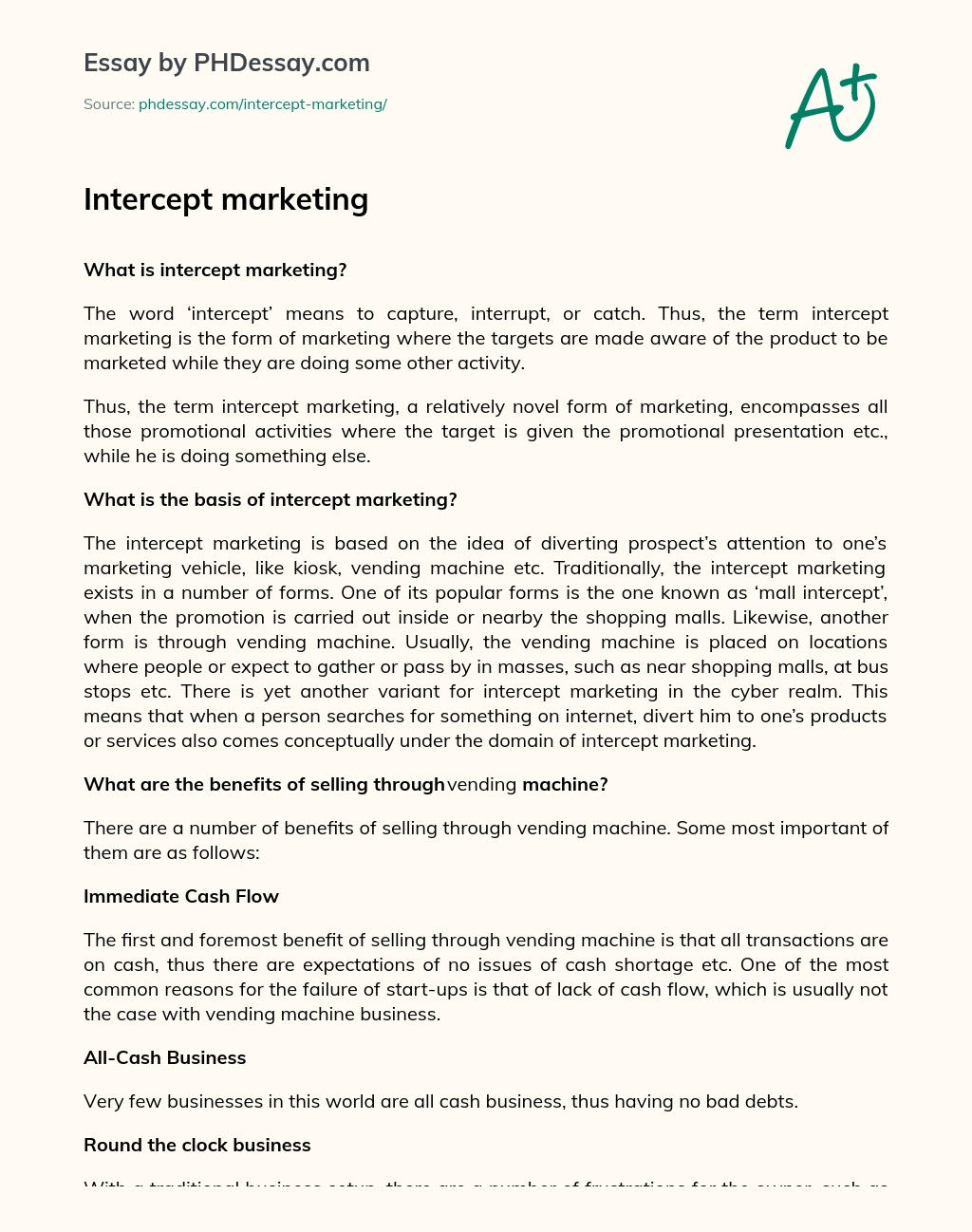 Intercept Marketing and Vending Machines essay