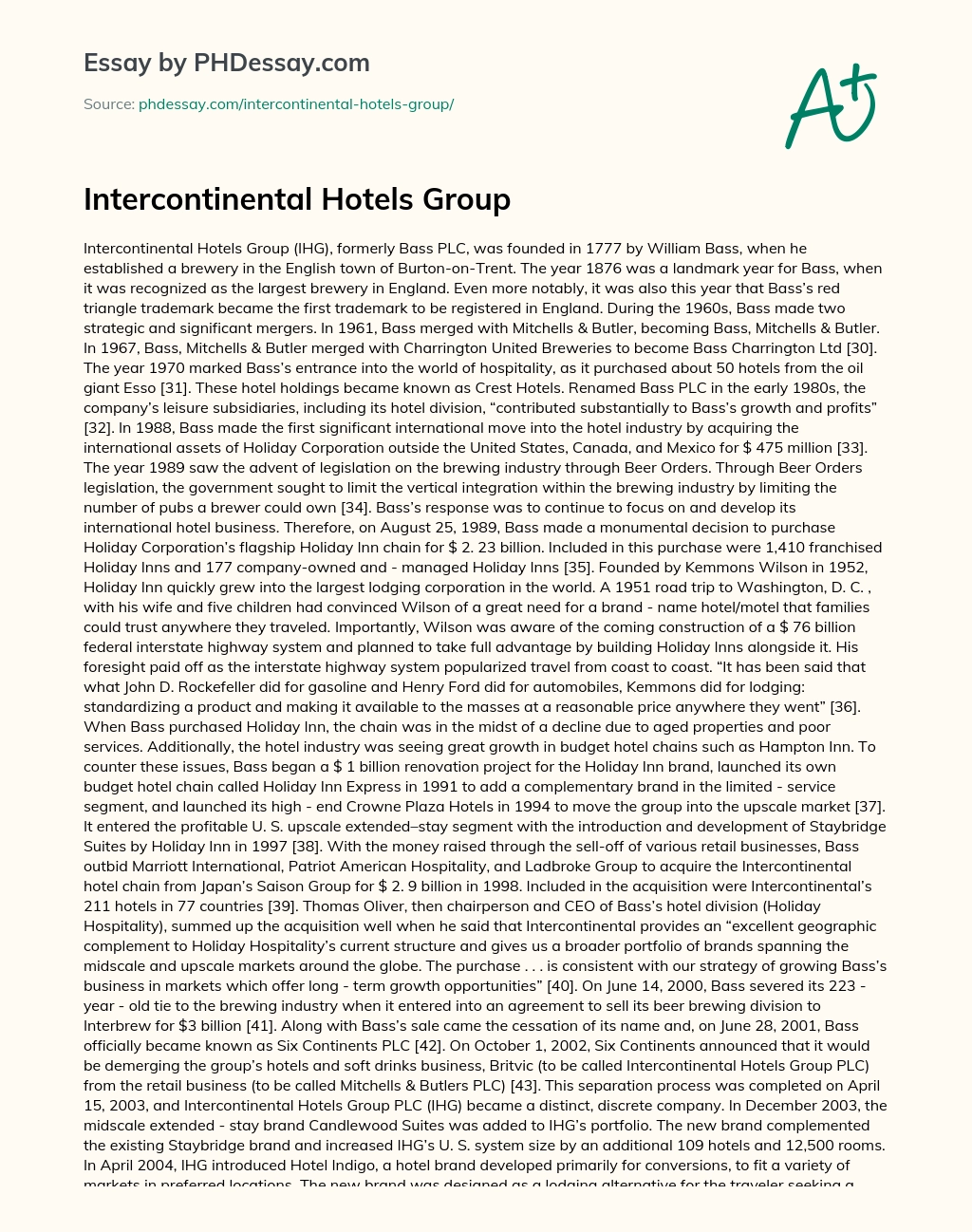 Intercontinental Hotels Group essay