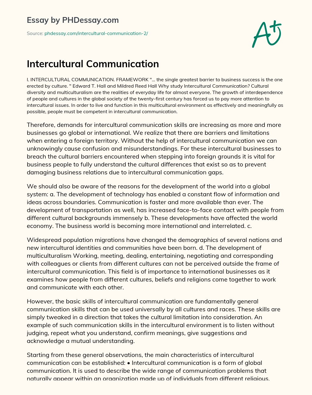 Intercultural Communication essay
