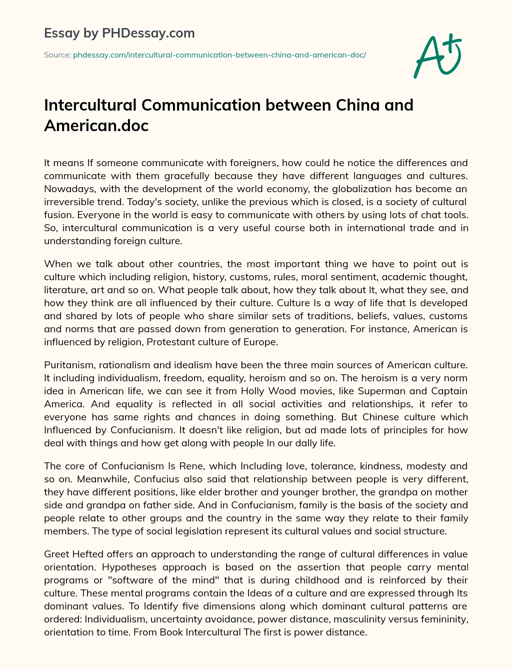 Intercultural Communication between China and American.doc essay