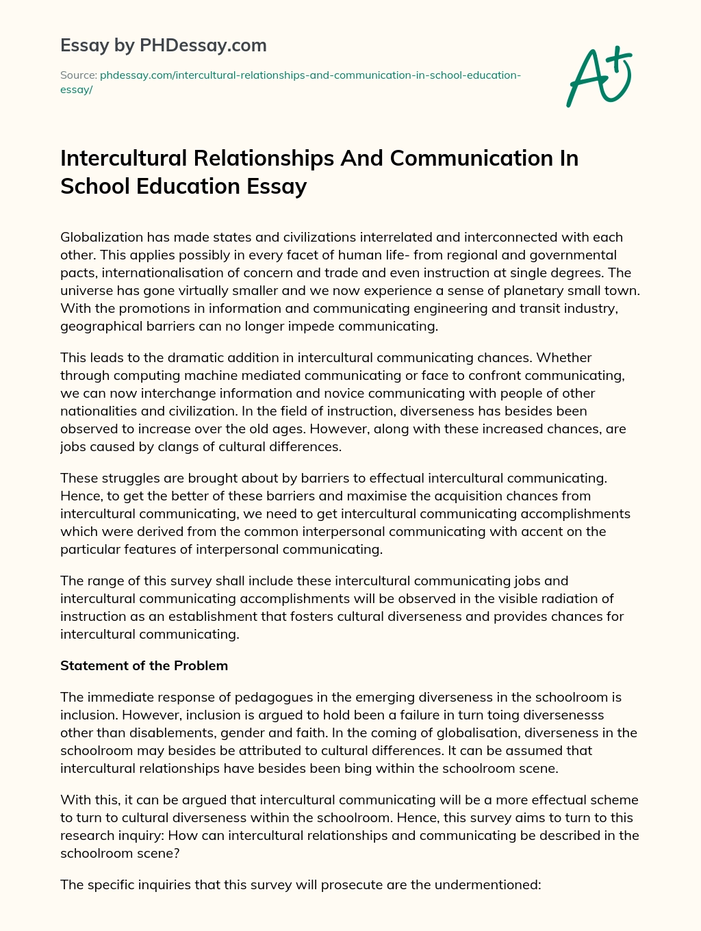 Intercultural Relationships And Communication In School Education Essay essay