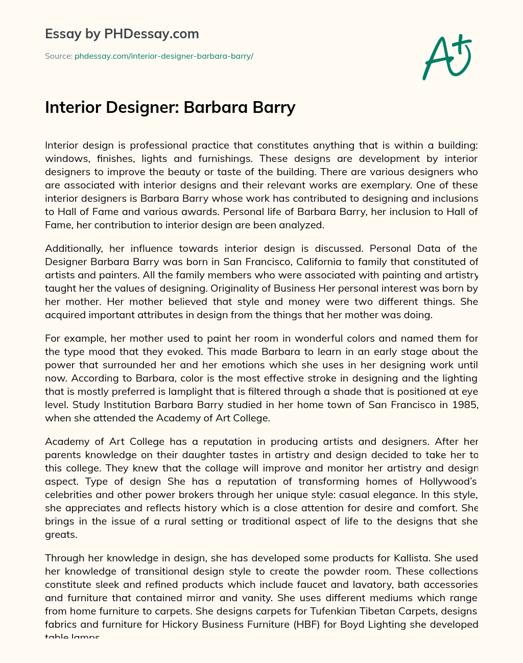 Interior Designer: Barbara Barry essay