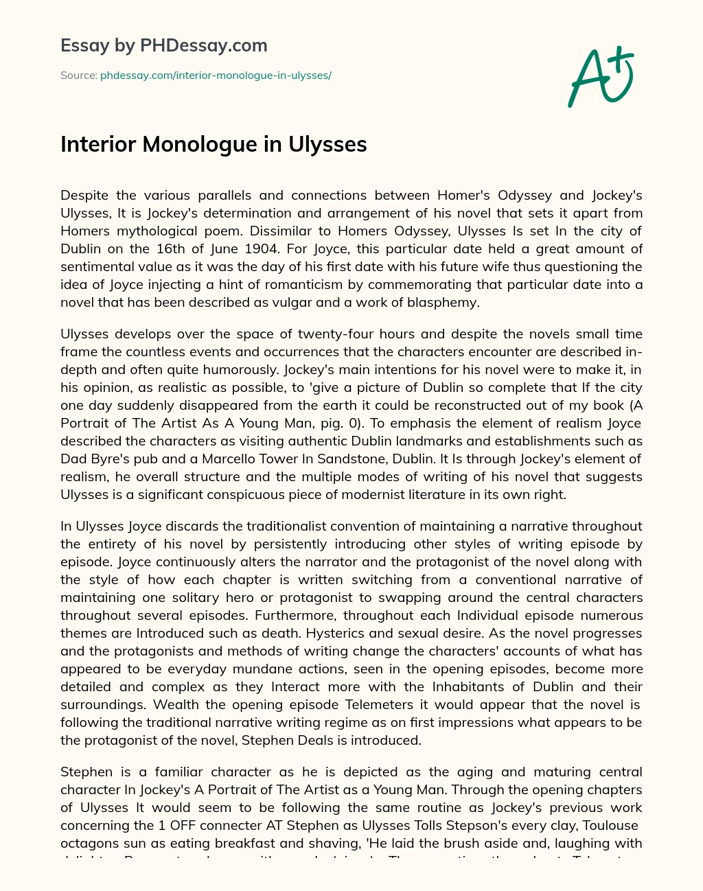 Interior Monologue in Ulysses essay