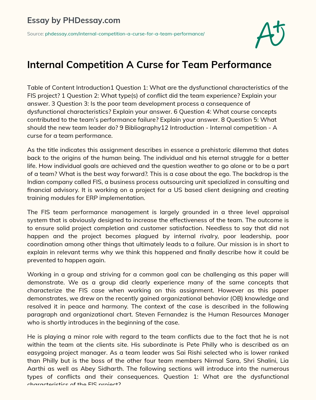 Internal Competition A Curse for Team Performance essay