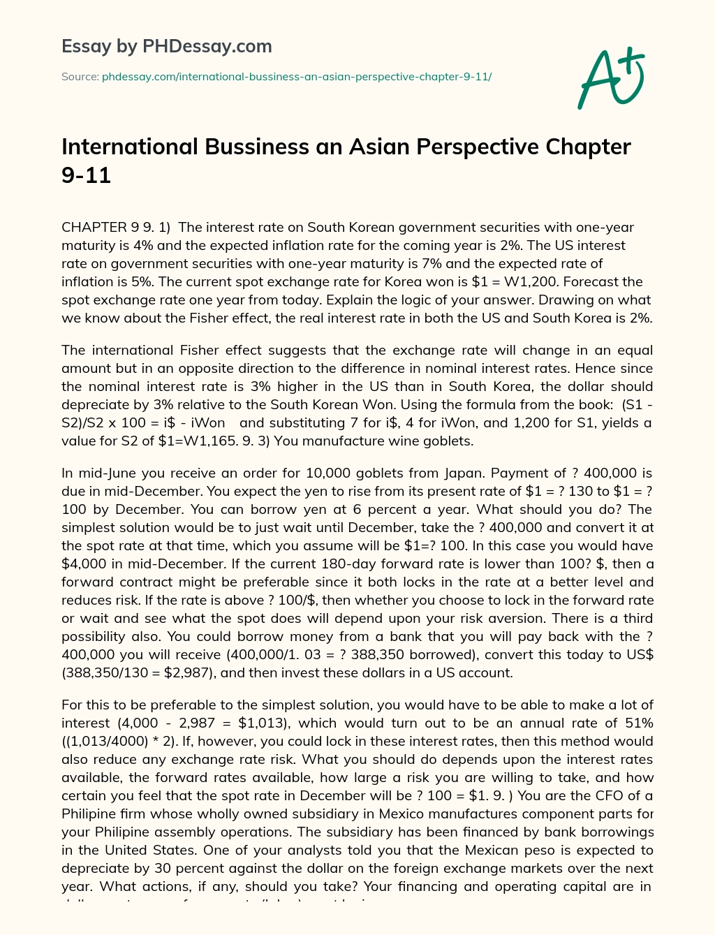 International Bussiness an Asian Perspective Chapter 9-11 essay