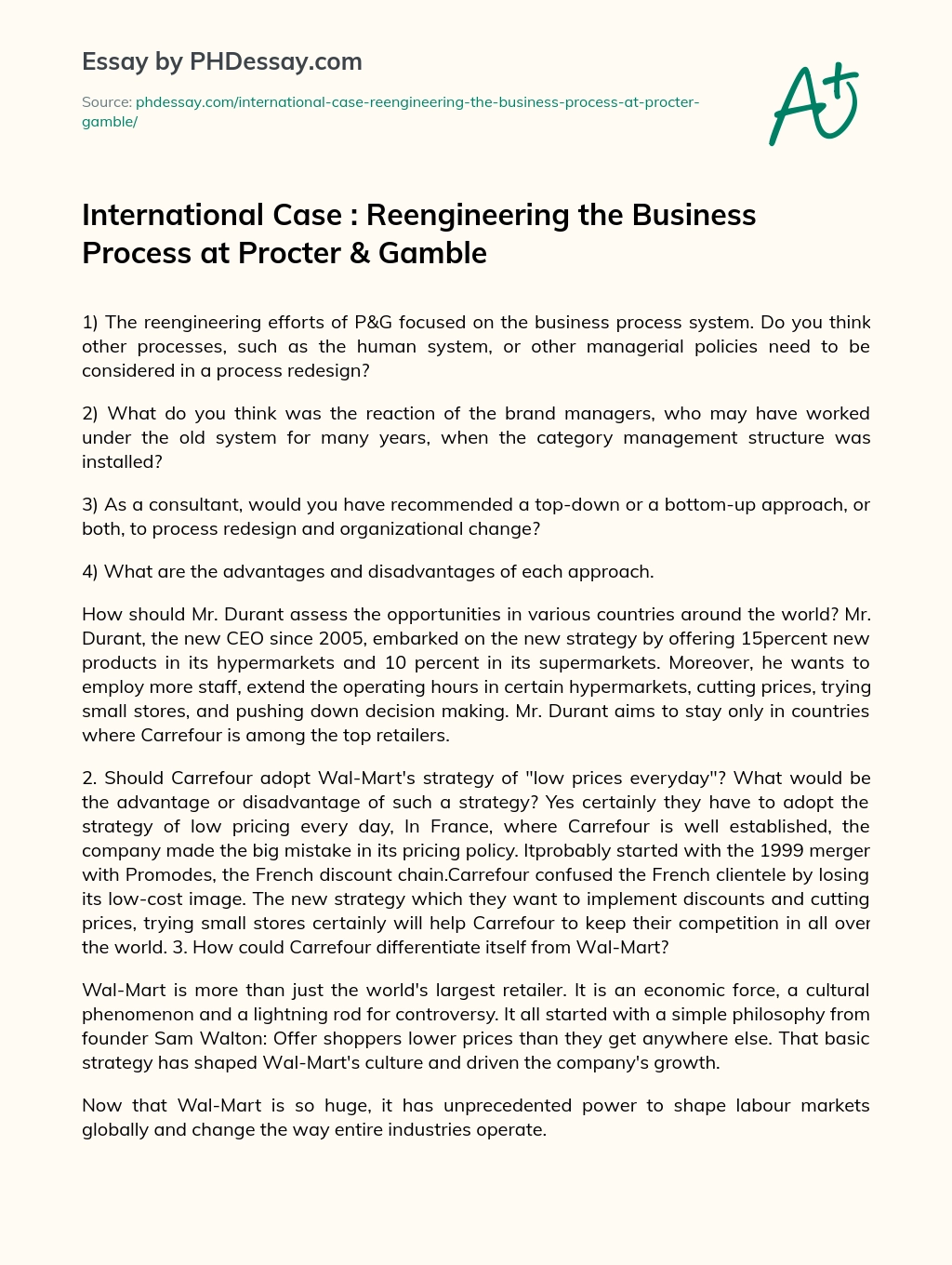 International Case : Reengineering the Business Process at Procter & Gamble essay
