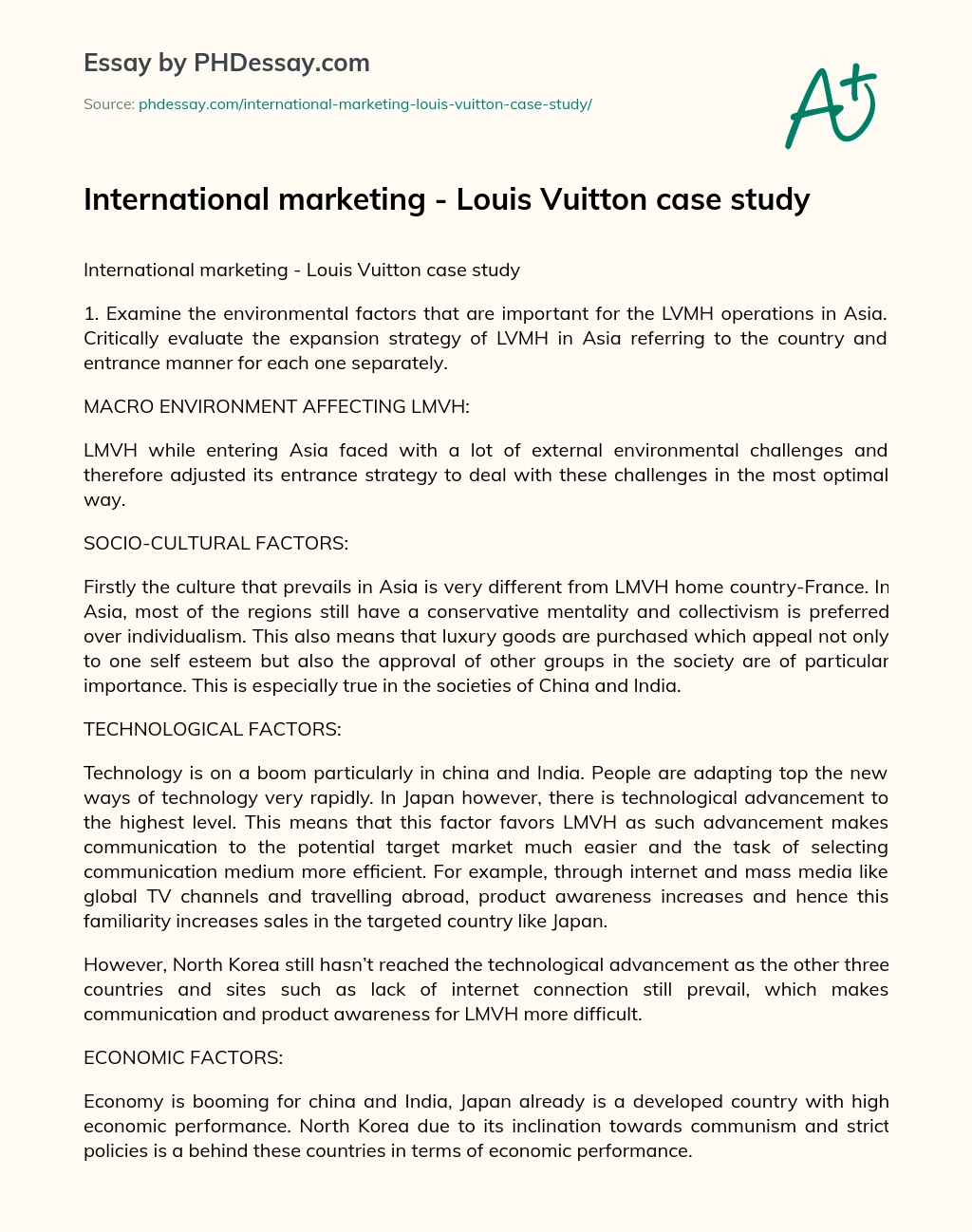 International marketing – Louis Vuitton case study essay