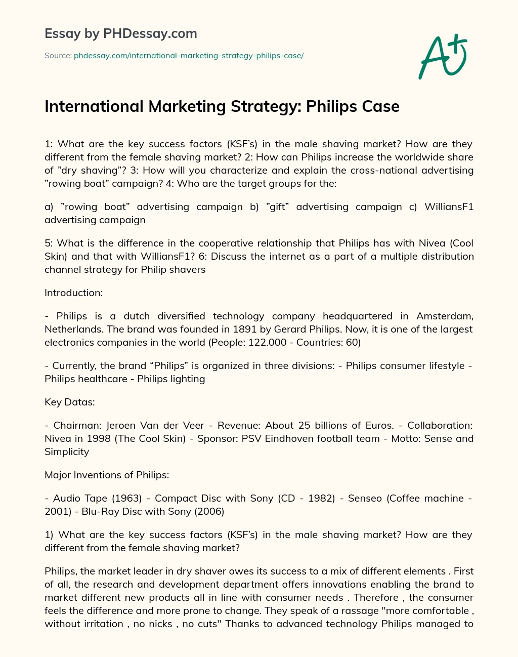 International Marketing Strategy: Philips Case essay