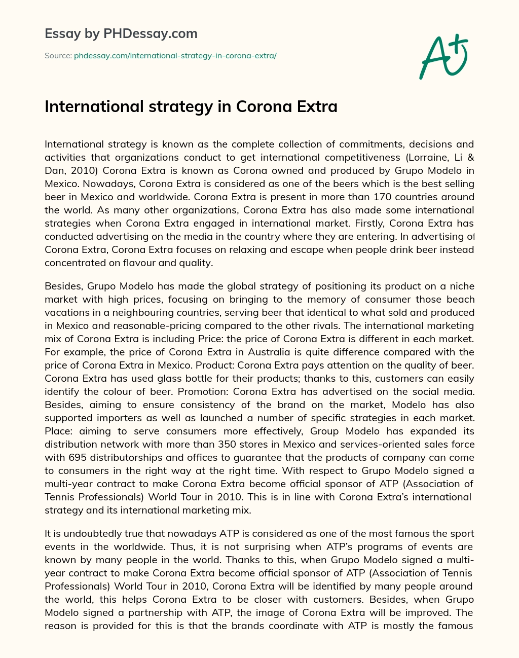 International strategy in Corona Extra essay