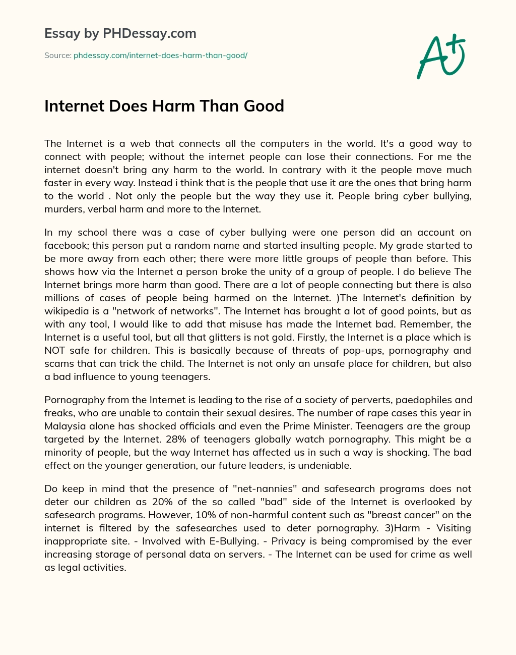 Internet Does Harm Than Good essay