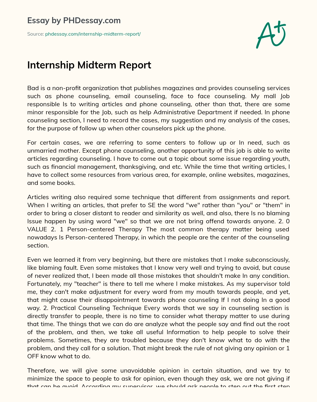 Internship Midterm Report - PHDessay.com