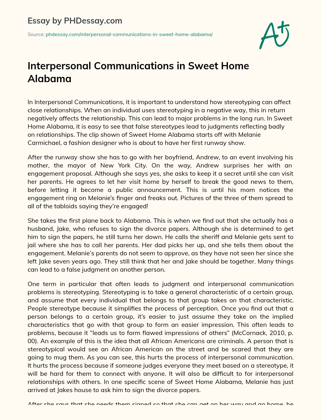 Interpersonal Communications in Sweet Home Alabama essay