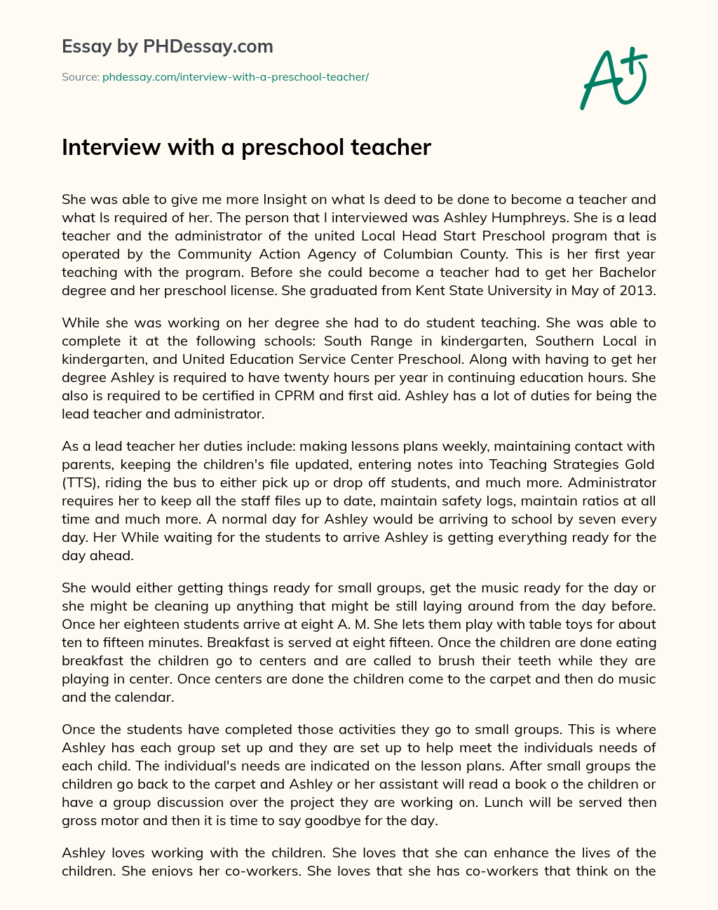 Interview with a preschool teacher essay