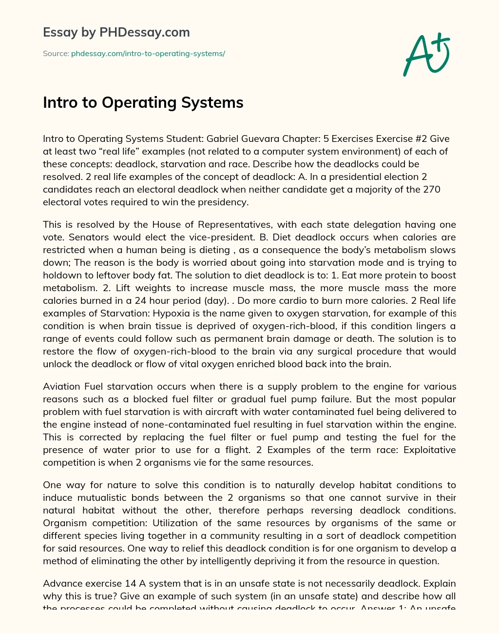 Intro to Operating Systems essay